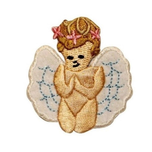 ID 0158B Baby Angel Blue Wings Patch Praying Child Embroidered Iron On Applique