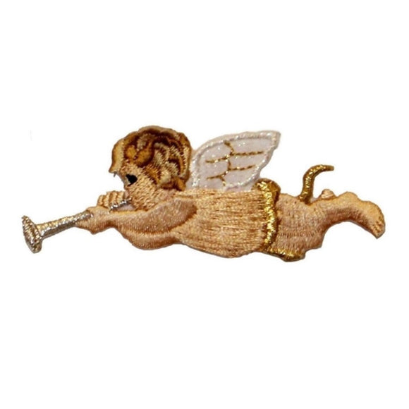 ID 0160B Angel Playing Horn Patch Flying Music Cute Embroidered Iron On Applique