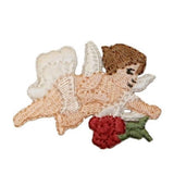 ID 0163A Angel Flying Holding Flower Patch Heaven Embroidered Iron On Applique