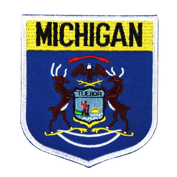 State Flag Shield Michigan Patch Badge Travel USA Embroidered Iron On Applique