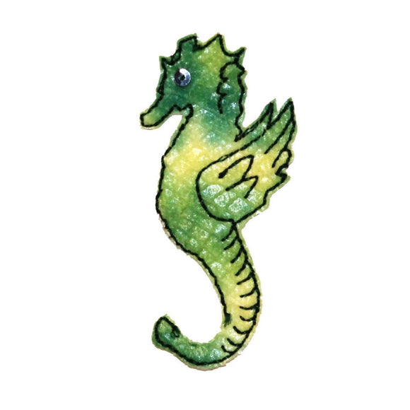 ID 0304 Green Seahorse Patch Sea Life Fish Ocean Embroidered Iron On Applique
