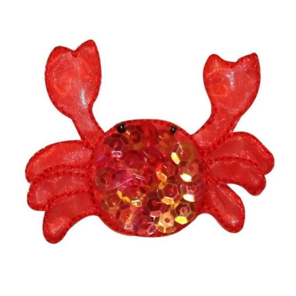 ID 0317A Red Sequin Crab Patch Tropical Sea Life Embroidered Iron On Applique