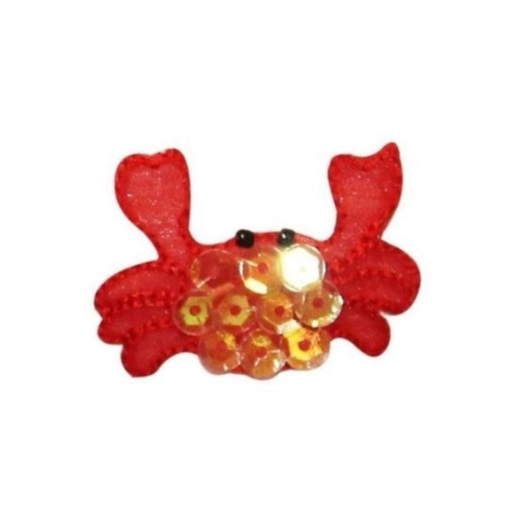 ID 0317B Red Sequin Crab Patch Tropical Sea Life Embroidered Iron On Applique