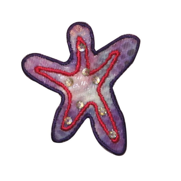 ID 0320 Purple Starfish With Sequins Patch Ocean Embroidered Iron On Applique