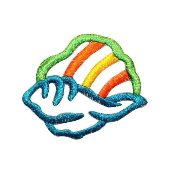 ID 0372 Hawaiian Seashell Outline Patch Sandy Beach Embroidered Iron On Applique