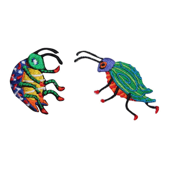 ID 0436AB Set of 2 Garden Bugs Patch Beetles Insect Embroidered Iron On Applique