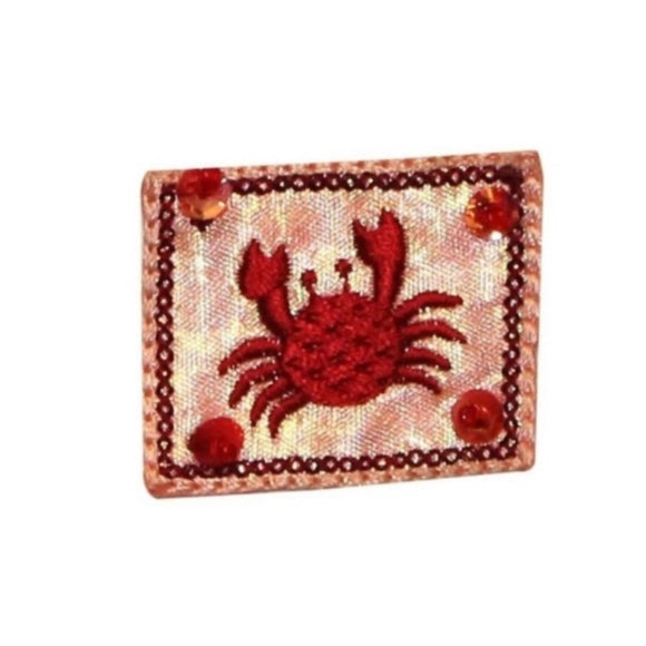 ID 0390E Red Crab Patch Beach Ocean Sea Life Embroidered Iron On Applique