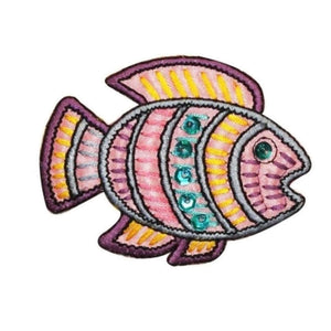 ID 0208B Tropical Ancient Fish Patch Shiny Sequins Embroidered Iron On Applique