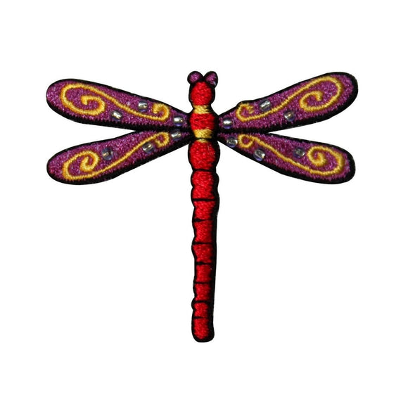 ID 0470A Dragonfly Sitting Patch Garden Fairy Bug Embroidered Iron On Applique