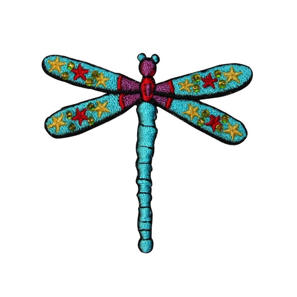 ID 0470C Dragonfly With Stars Patch Garden Fairy Embroidered Iron On Applique