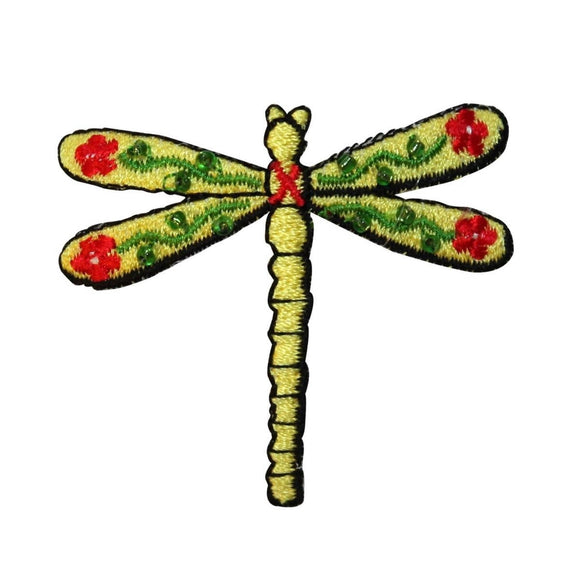ID 0470D Dragonfly With Flower Patch Garden Fairy Embroidered Iron On Applique