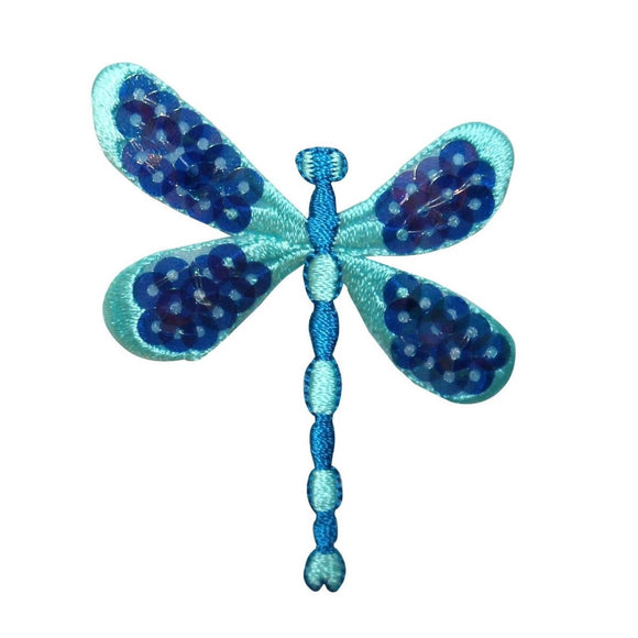 ID 0471A Blue Sequin Dragonfly Patch Flying Fairy Embroidered Iron On Applique