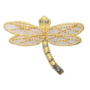 ID 0475A Yellow Dragonfly With Lace Patch Garden Embroidered Iron On Applique