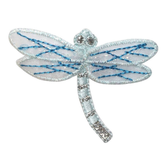 ID 0475B Blue Dragonfly With Lace Patch Garden Bug Embroidered Iron On Applique