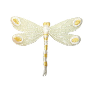 ID 0476C Sheer Yellow Dragonfly Patch Garden Fairy Embroidered Iron On Applique