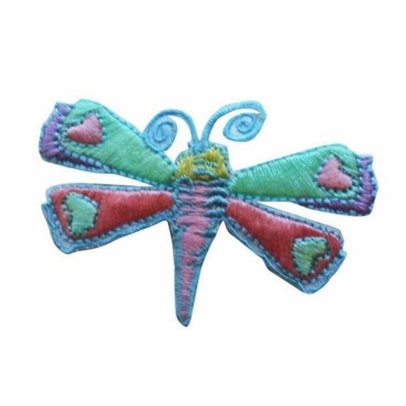 ID 0478B Dragonfly With Hearts Patch Garden Bug Embroidered Iron On Applique