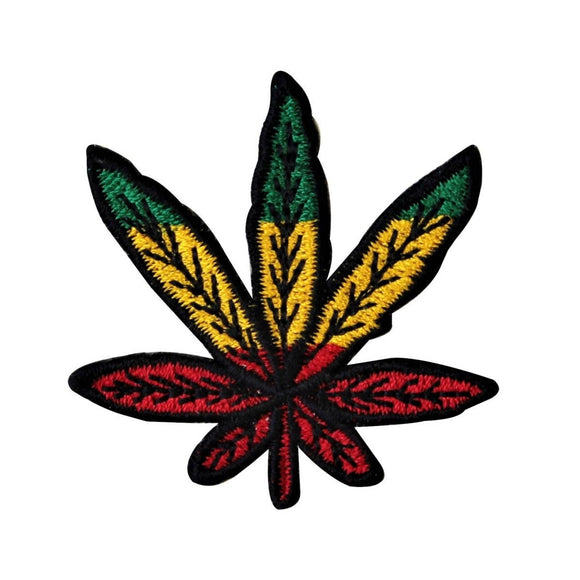 Small Rastafari Pot Leaf Die Cut Patch Reggae Plant Embroidered Iron On Applique