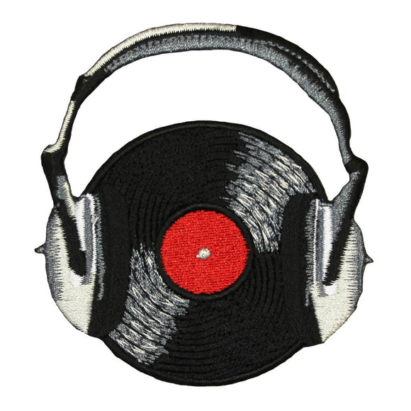 Music Themed Record W/ Headphones Embroidered Iron On Badge Applique Patch P3562