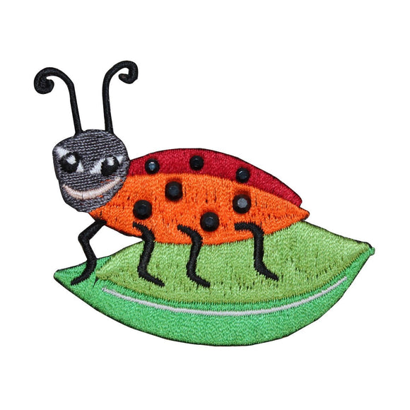 ID 0403 Happy Lady Bug On Leaf Patch Smile Insect Embroidered Iron On Applique