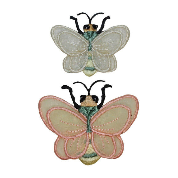 ID 0424AB Set of 2 Flying Bees Patch Hive Insect Embroidered Iron On Applique