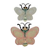 ID 0424AB Set of 2 Flying Bees Patch Hive Insect Embroidered Iron On Applique