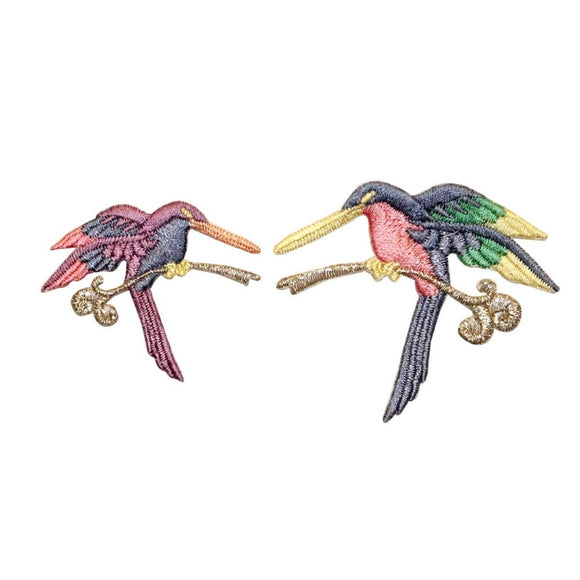 ID 0518AB Set of 2 Tropical Birds Patch Ocean Embroidered Iron On Applique
