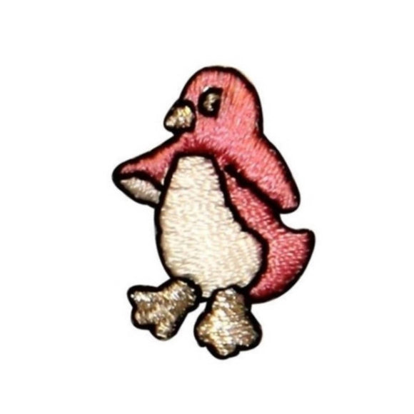 ID 0507B Pink Tiny Penguin Jumping Patch Cute Embroidered Iron On Applique