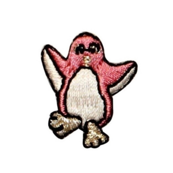 ID 0507C Pink Tiny Penguin Dancing Patch Cute Embroidered Iron On Applique