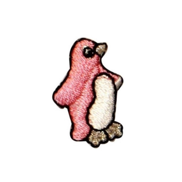 ID 0507D Pink Tiny Penguin Walking Patch Cute Embroidered Iron On Applique