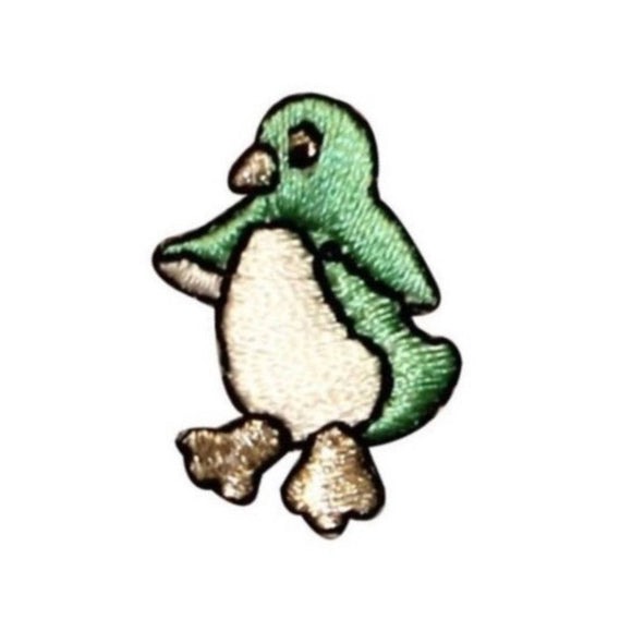 ID 0509B Green Tiny Penguin Jumping Patch Cute Embroidered Iron On Applique