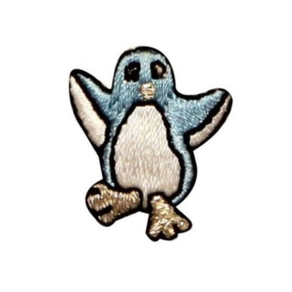 ID 0510C Blue Tiny Penguin Dancing Patch Cute Embroidered Iron On Applique