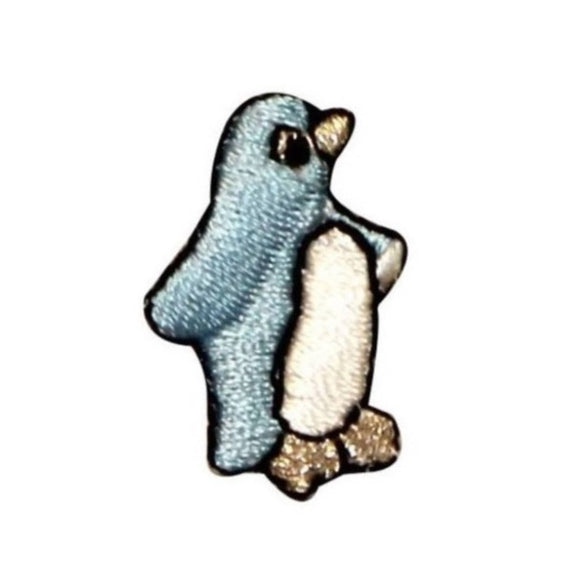 ID 0510D Blue Tiny Penguin Walking Patch Cute Embroidered Iron On Applique
