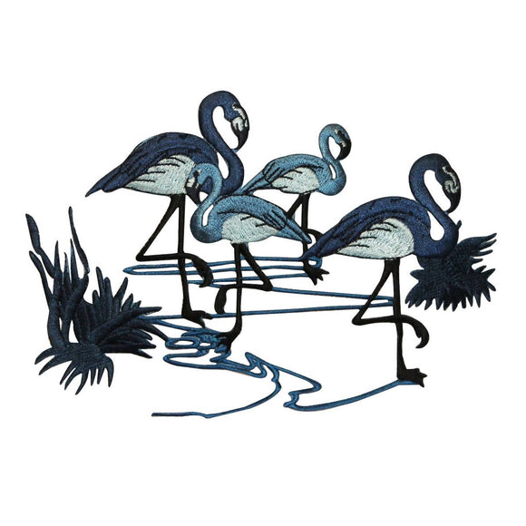 ID 0513 Flamingos Standing In Water Patch Bird Embroidered Iron On Applique