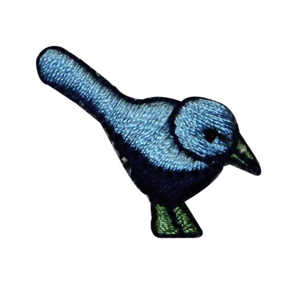 ID 0522 Tiny Blue Jay Bird Patch Small Standing Embroidered Iron On Applique