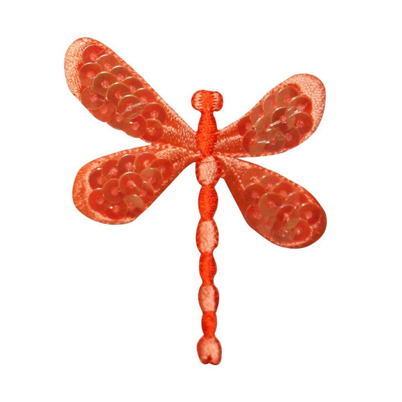 ID 0471D Orange Sequin Dragonfly Patch Bug Fairy Embroidered Iron On Applique