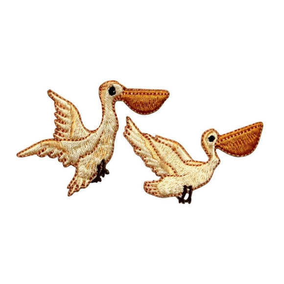 ID 0524AB Set of 2 Pelican Patches Ocean Sea Birds Embroidered Iron On Applique
