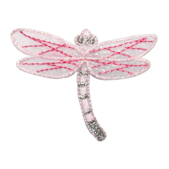 ID 0475D Pink Dragonfly With Lace Patch Garden Bug Embroidered Iron On Applique