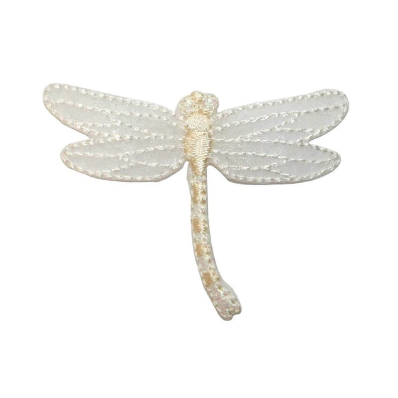ID 0480D White Dragonfly Patch Garden Fairy Bug Embroidered Iron On Applique