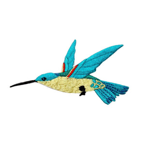 ID 0495C Blue Feathered Gliding Hummingbird Patch Embroidered Iron On Applique