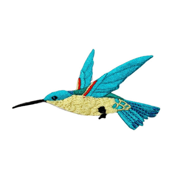 ID 0495C Blue Feathered Gliding Hummingbird Patch Embroidered Iron On Applique