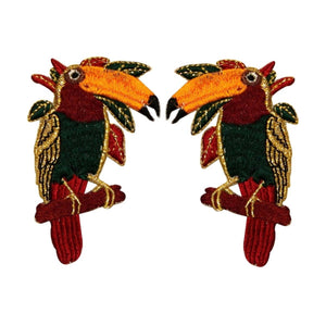 ID 0533AB Set of 2 Exotic Toucan Bird Patches Ocean Embroidered Iron On Applique