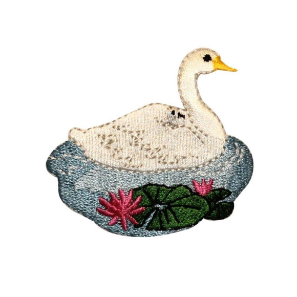 ID 0534 Goose Swimming Patch Pond Duck Lake Scene Embroidered Iron On Applique