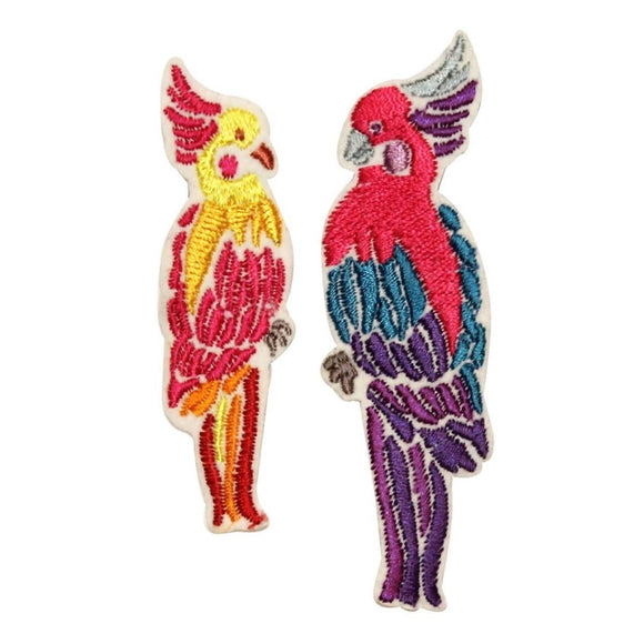 ID 0536AB Set of 2 Parrot Cockatoo Patches Bird Embroidered Iron On Applique