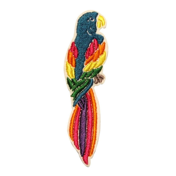 ID 0540 Colorful Parrot Patch Macaw Perch Exotic Embroidered Iron On Applique