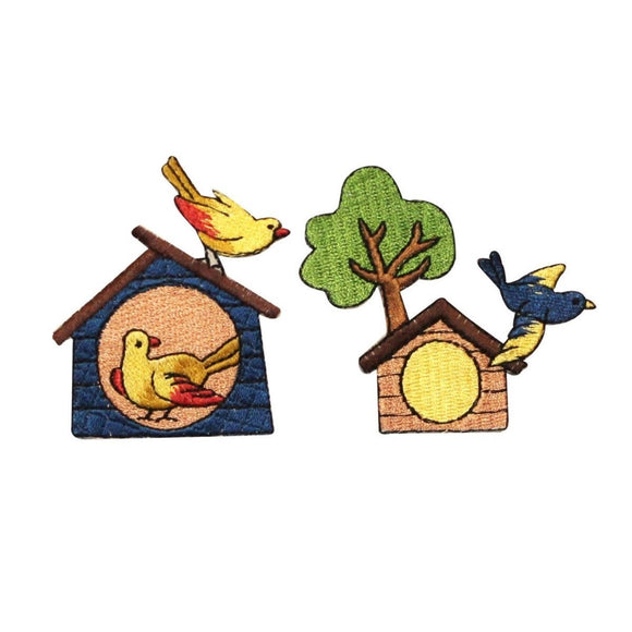 ID 0550AB Set of 2 Bird House Patches Tiny Home Embroidered Iron On Applique