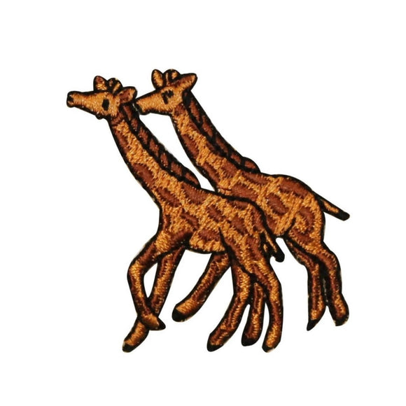 ID 0557 Pair of Giraffes Running Patch Wild Animal Embroidered Iron On Applique