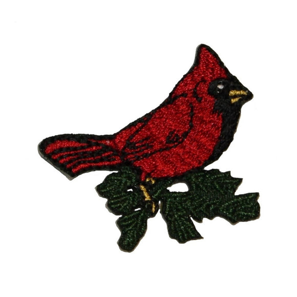 ID 0597 Cardinal Bird Patch Robin Perching Branch Embroidered Iron On Applique