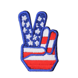 Small USA Victory Peace Sign Fingers Patch American Flag Craft Iron On Applique