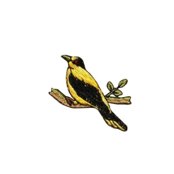 ID 0612B Finch Perched Patch Canary Swallow Branch Embroidered Iron On Applique