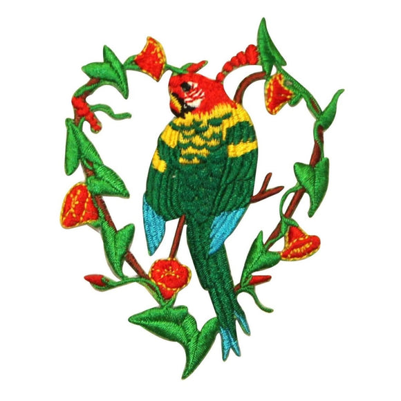 ID 0618 Parrot Vines Heart Patch Tropical Macaw Embroidered Iron On Applique